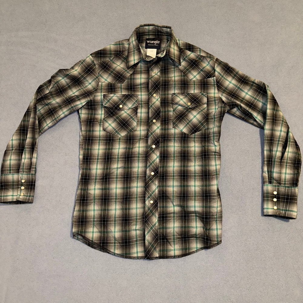 Wrangler Western Shirt Button-Up Pearl Snap Plaid Long Sleeves Mens Size Small